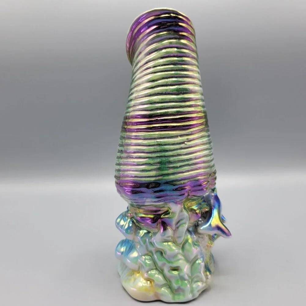 Vintage Iridescent Ceramic Vase Shell Shape Ocean Inspired Design 7.5